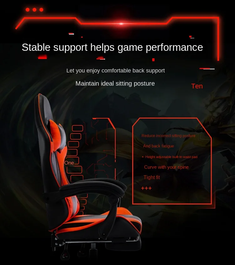 UVR Girls Computer Chair Home Office Chair Ergonomic Backrest Sponge Cushion with Footrest Professional Computer Game Chair