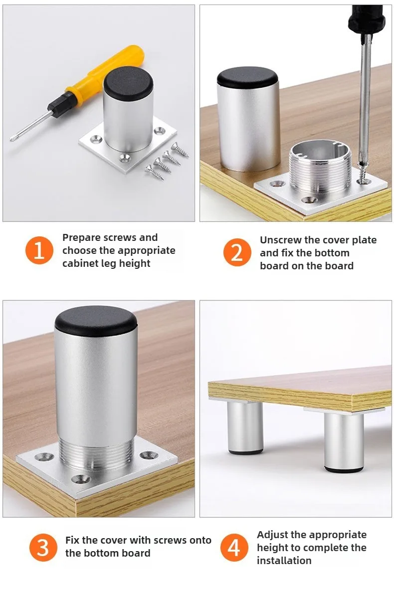 4pcs 6-30cm Aluminum Alloy Furniture Legs Metal Adjustable Legs, for Cabinet Table Legs Sofa Feet Furniture Replacement Foot
