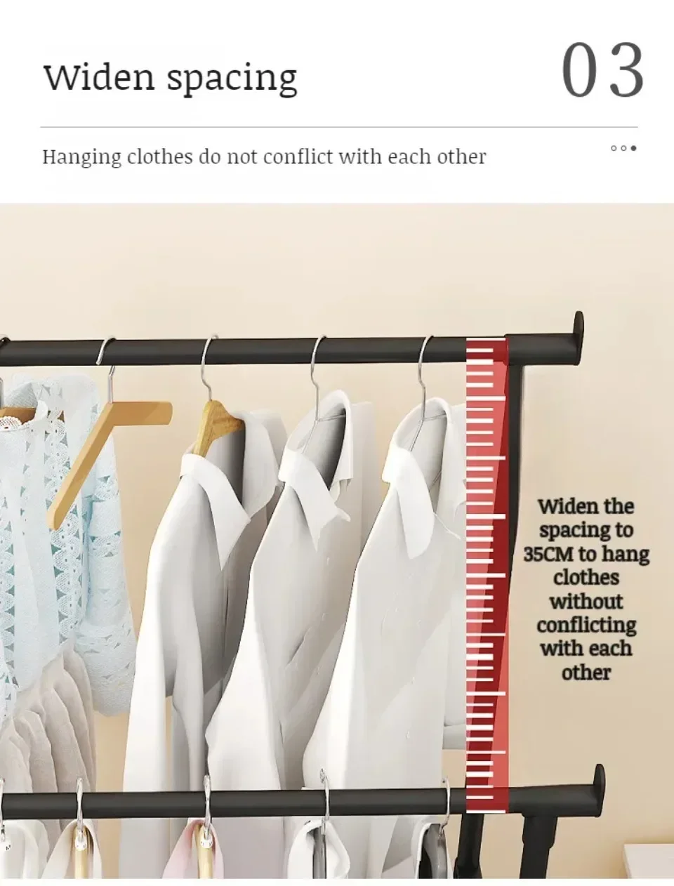 Double-Rod Clothes Rack Clothes Rack With Hooks Hanging Clothe Organizer For Bedroom Movable Bedroom Clothing Hanger With Wheels