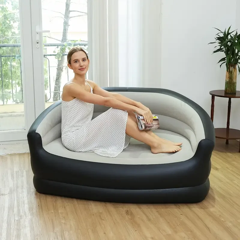 1pc Outdoor portable inflatable bed, lounging double sofa, folding camping inflatable recliner, flocking outdoor inflatable sofa