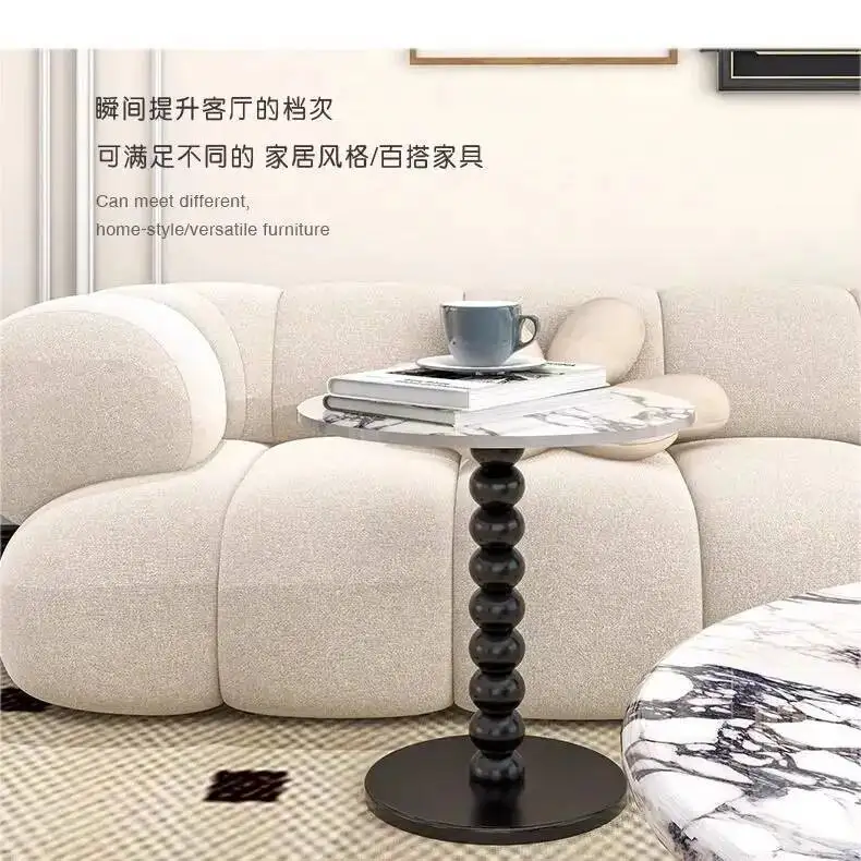 Natural Retro Marble Coffee Table Living Room Balcony Round Table Side Table French Home Bedside Tables Stone Tabletop
