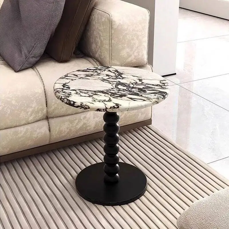 Natural Retro Marble Coffee Table Living Room Balcony Round Table Side Table French Home Bedside Tables Stone Tabletop