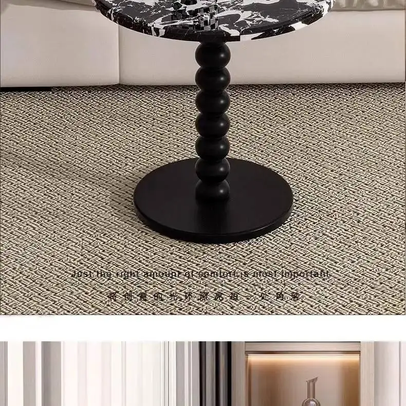 Natural Retro Marble Coffee Table Living Room Balcony Round Table Side Table French Home Bedside Tables Stone Tabletop