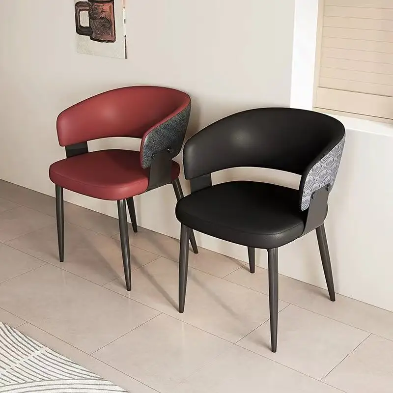 2PCS Contemporary Nordic Design Luxury Upholstered Dining Chairs Modern Metal Faux Leather for Villa & Restaurant Use Indoor