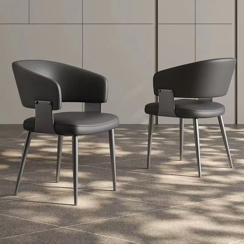 2PCS Contemporary Nordic Design Luxury Upholstered Dining Chairs Modern Metal Faux Leather for Villa & Restaurant Use Indoor