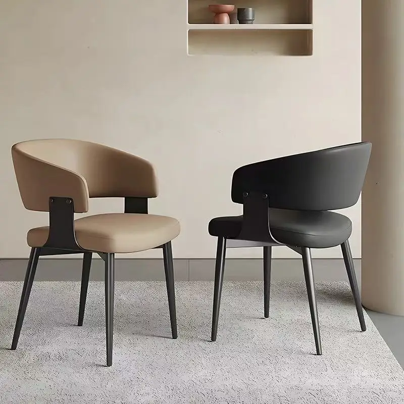 2PCS Contemporary Nordic Design Luxury Upholstered Dining Chairs Modern Metal Faux Leather for Villa & Restaurant Use Indoor