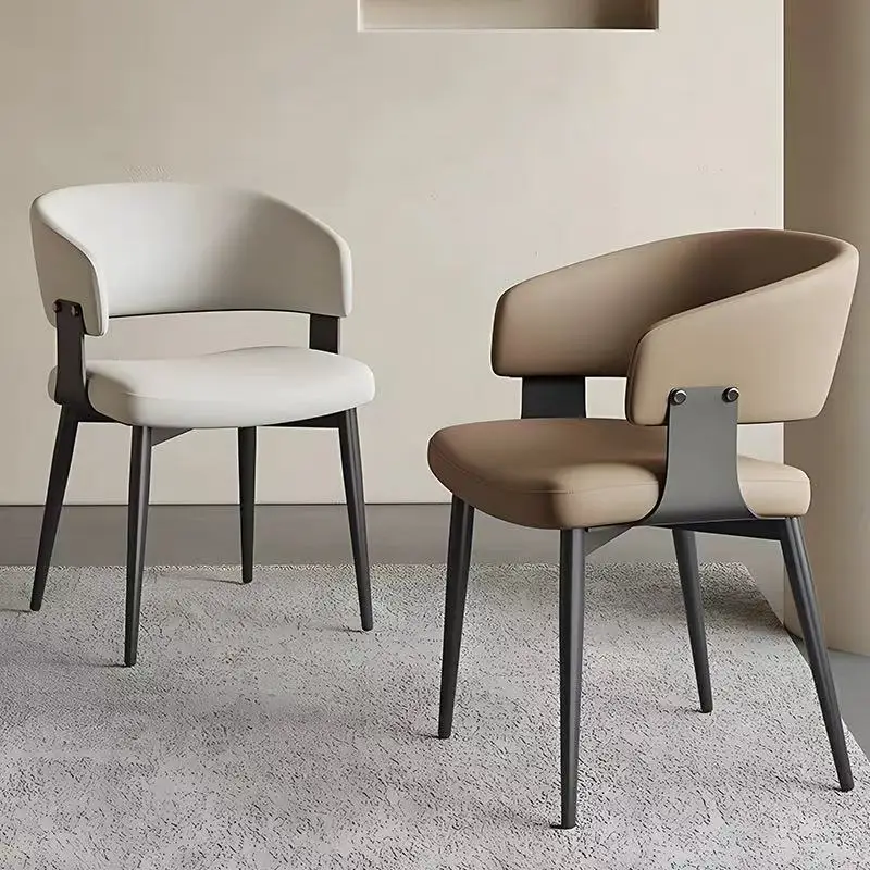2PCS Contemporary Nordic Design Luxury Upholstered Dining Chairs Modern Metal Faux Leather for Villa & Restaurant Use Indoor