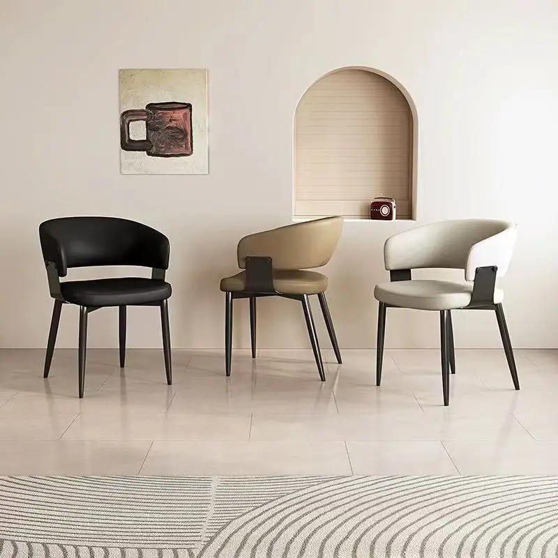 2PCS Contemporary Nordic Design Luxury Upholstered Dining Chairs Modern Metal Faux Leather for Villa & Restaurant Use Indoor