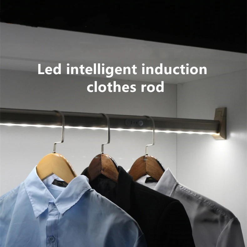 Aqumotic Armoire Hanger Cloth Pole LED Light Human Induction Lamp 1pc Charging Accessories for Wardrobe Free Tailoring Metal Rod