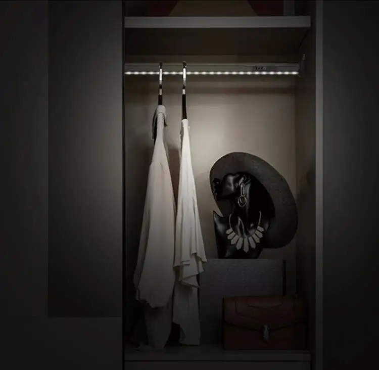 Aqumotic Armoire Hanger Cloth Pole LED Light Human Induction Lamp 1pc Charging Accessories for Wardrobe Free Tailoring Metal Rod