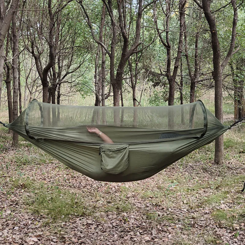 Outdoor Camping Anti-Mosquito Hammock Hanging-Bed Parachute Fabric Mosquito-Net Sleeping-Swing Hunting Lightweight Portable Camp