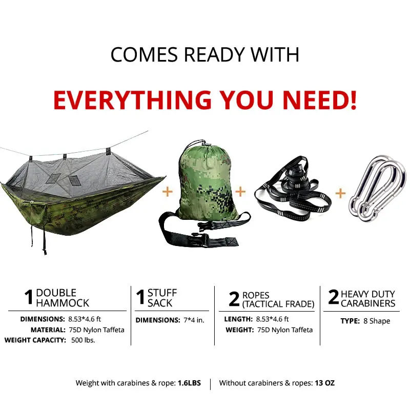 Outdoor Camping Anti-Mosquito Hammock Hanging-Bed Parachute Fabric Mosquito-Net Sleeping-Swing Hunting Lightweight Portable Camp
