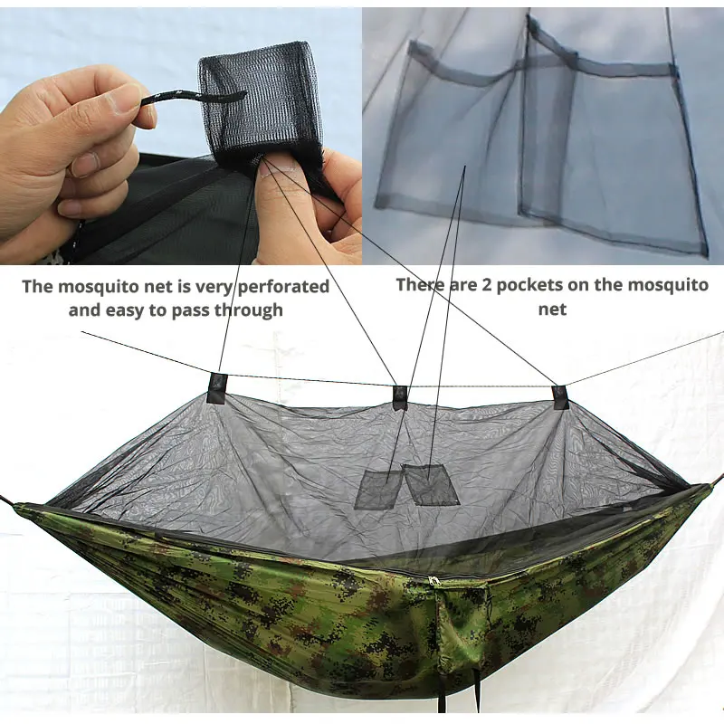 Outdoor Camping Anti-Mosquito Hammock Hanging-Bed Parachute Fabric Mosquito-Net Sleeping-Swing Hunting Lightweight Portable Camp