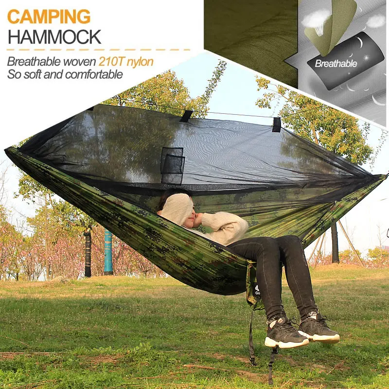 Outdoor Camping Anti-Mosquito Hammock Hanging-Bed Parachute Fabric Mosquito-Net Sleeping-Swing Hunting Lightweight Portable Camp