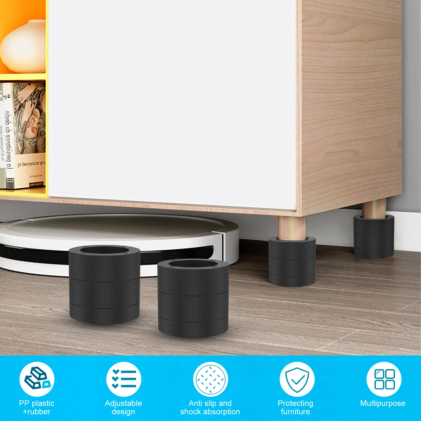 4/8Pcs Round Foot Pad Universal Furniture Riser Heavy Duty Sofa Cabinet Leg Lift Double Layer Protector Furniture Accessories