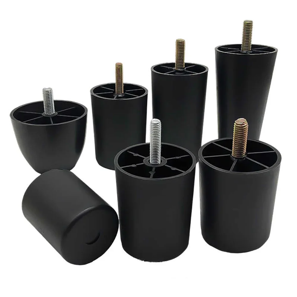 Round Tapered Black Plastic Furniture Legs Feet High 25-180MM Anti Slip Foot Pad With M8 M10 Thread Shank For Sofa And Chair