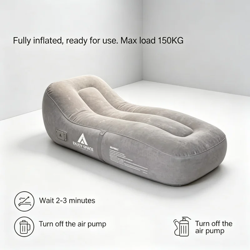 Outdoor Leisure Self Inflating Sofa Lounge Chair with Built-In Air Pump, Foldable Waterproof Design, Suitable for Family/Camping