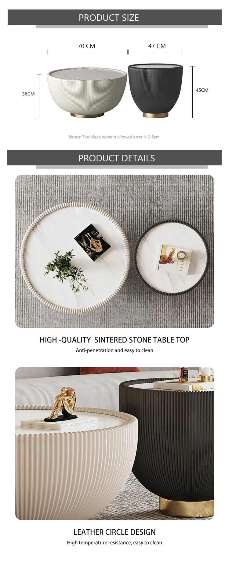 Customized Modern Design Luxury Round Living Room Black Sintered Stone Coffee Table