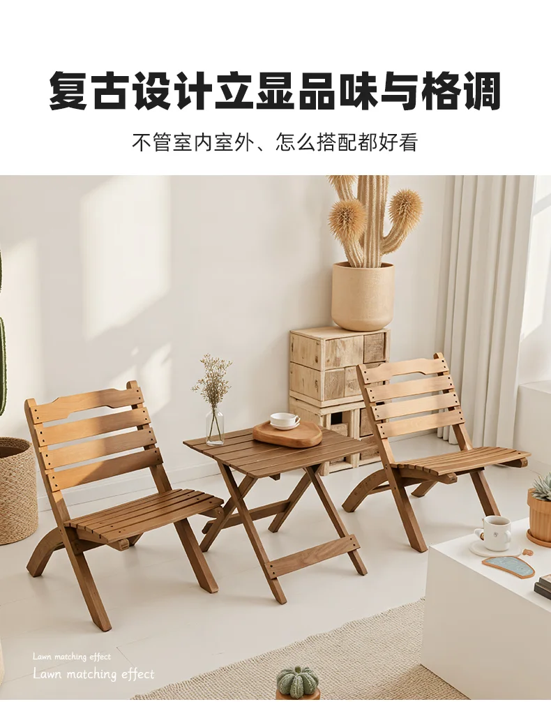 Outdoor Folding Chairs and Table Patio Garden Cafe Bistro Furniture Bamboo Beach Backrest Seating Commercial Picnic Table