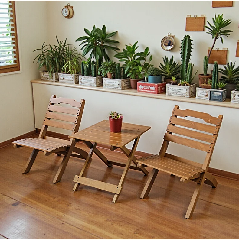 Outdoor Folding Chairs and Table Patio Garden Cafe Bistro Furniture Bamboo Beach Backrest Seating Commercial Picnic Table