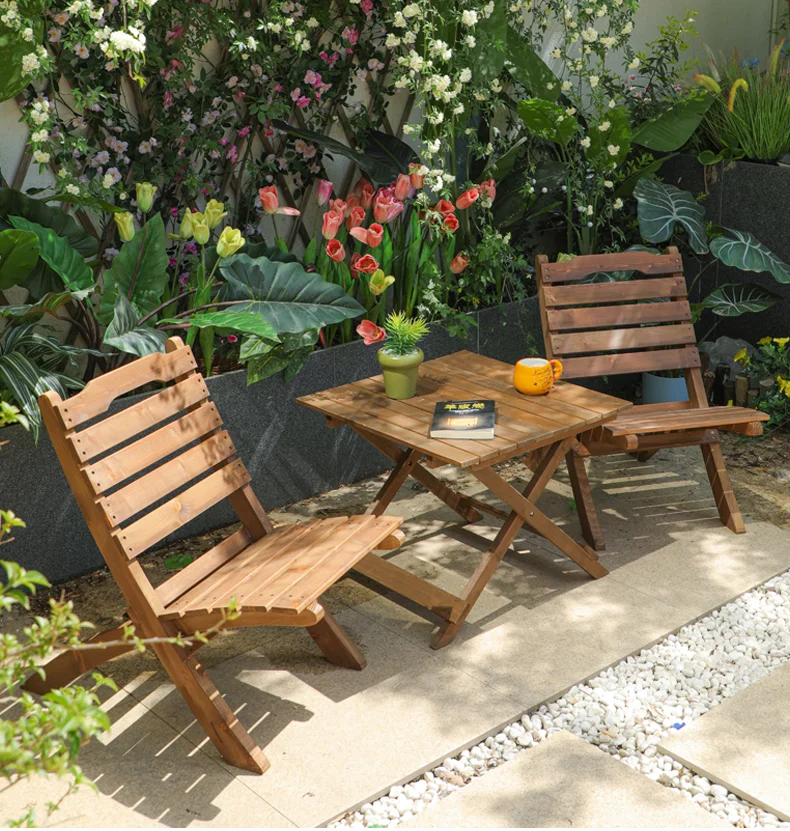 Outdoor Folding Chairs and Table Patio Garden Cafe Bistro Furniture Bamboo Beach Backrest Seating Commercial Picnic Table