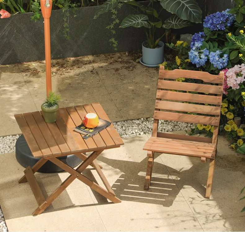 Outdoor Folding Chairs and Table Patio Garden Cafe Bistro Furniture Bamboo Beach Backrest Seating Commercial Picnic Table