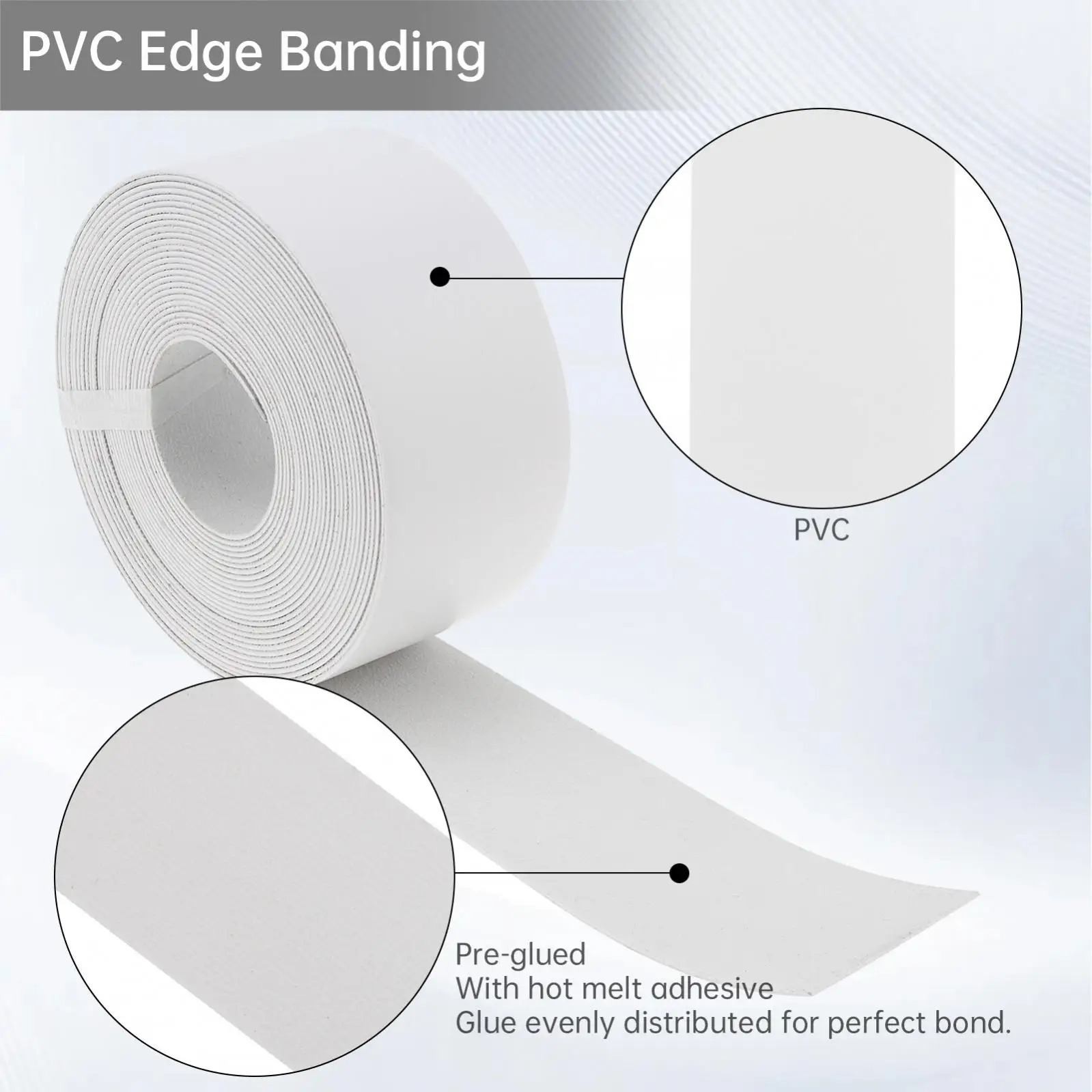 7.62M Black / White Hot Melt Adhesive PVC Edge Banding Pre-glued Veneer Edging for Plywood Table / Cabinet Decor