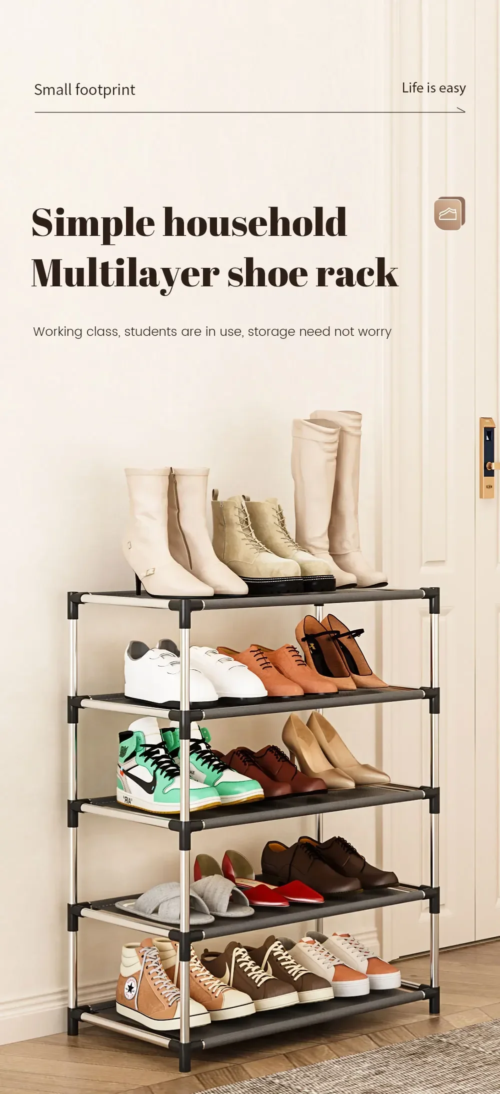 Stylish Shoe Rack Metal Simple Shoe Shelf Footwear Organizer Stand Holder Space-saving Black Shoe Shelf for Living Room