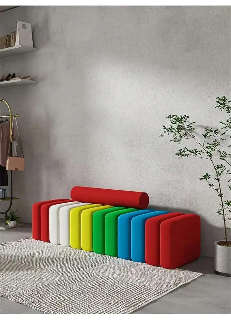 Nordic Living Room Sofa Footstool Light Luxury Upholstered Bench Bedroom Bed End Stool Creative Rectangular Shoe Changing Stool