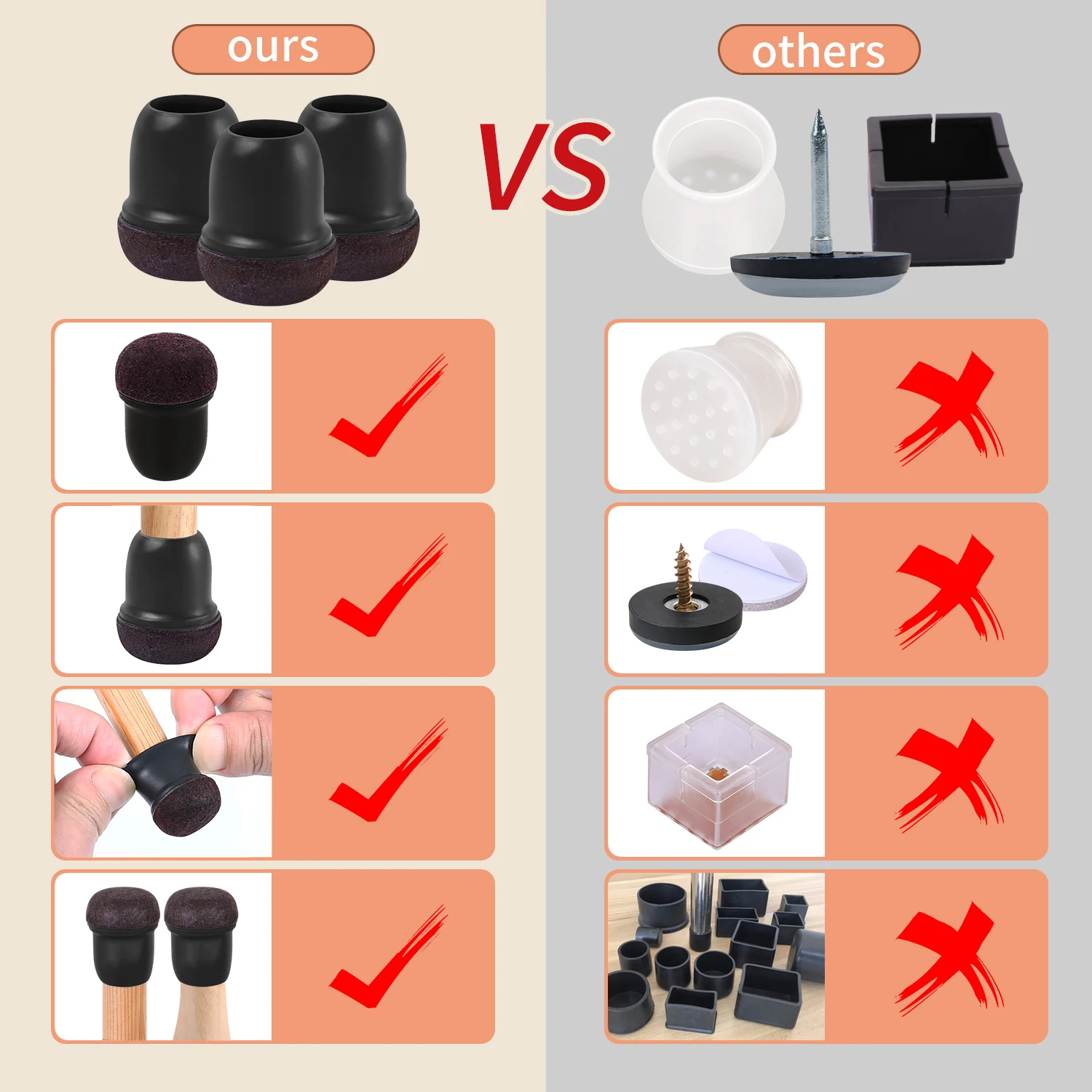8PCS Upgraded Chair Leg Covers Silicone Anti-Slip Felt Furniture Feet Protectors from Scratches for Hardwood Floor Reduce Noise