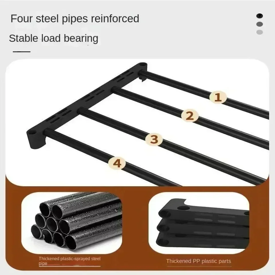 8 Tier Household Metal Shoe Rack Furniture Elevated Shoe-Shelf Multi-Functional Black Storage Racks Space Saving For Living Room