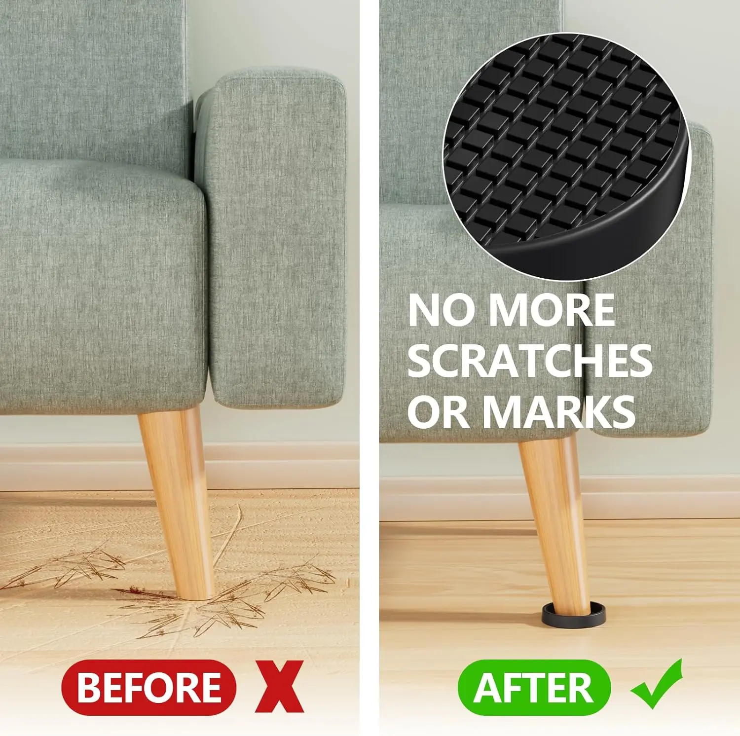 4PCS Chair Leg Floor Protector Covers 2" Rubber Furniture Pads Furniture Pads Protectors For Hardwood Floors Prevent Sliding
