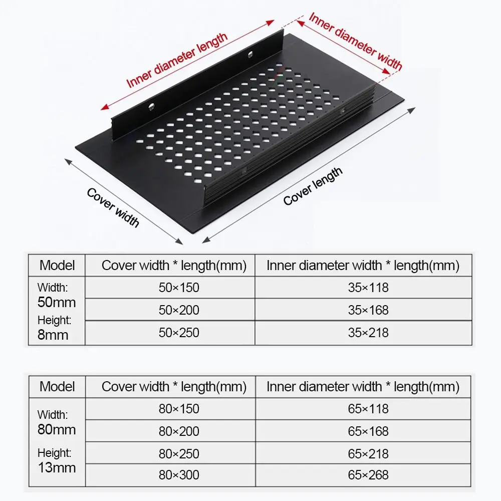 2pcs/set Aluminum Alloy Vents Cover Rectangle 50/80mm Wide Ventilator Grille Cover Breathable Mesh Louver Ventilation Grille