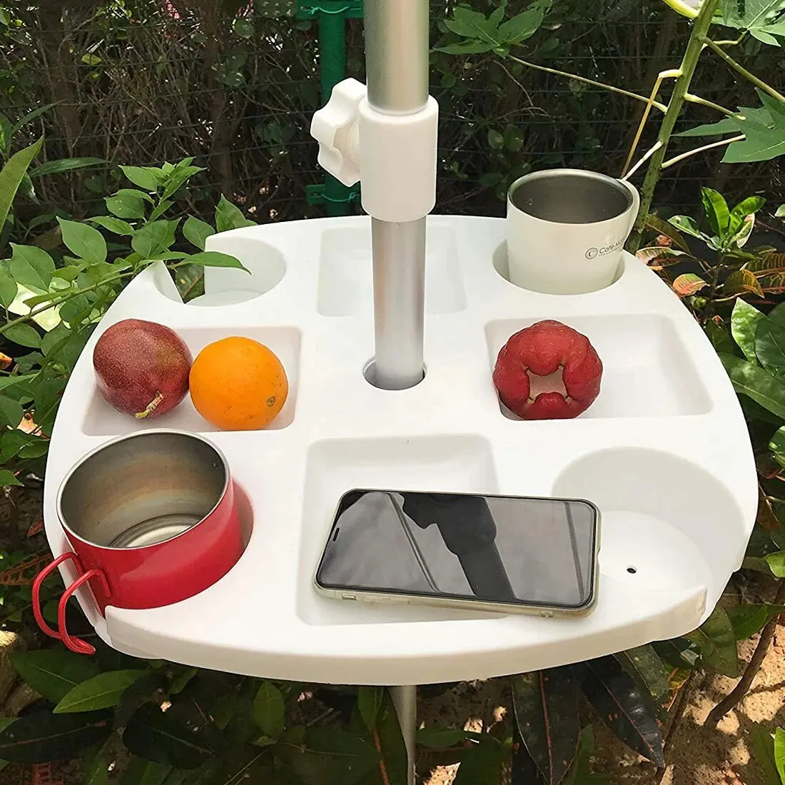 CYBeach Umbrella Tray, with 4 Cup Holders and 4 Snack Grids, Suitable for Beaches, Terraces, Gardens and Swimming Pools