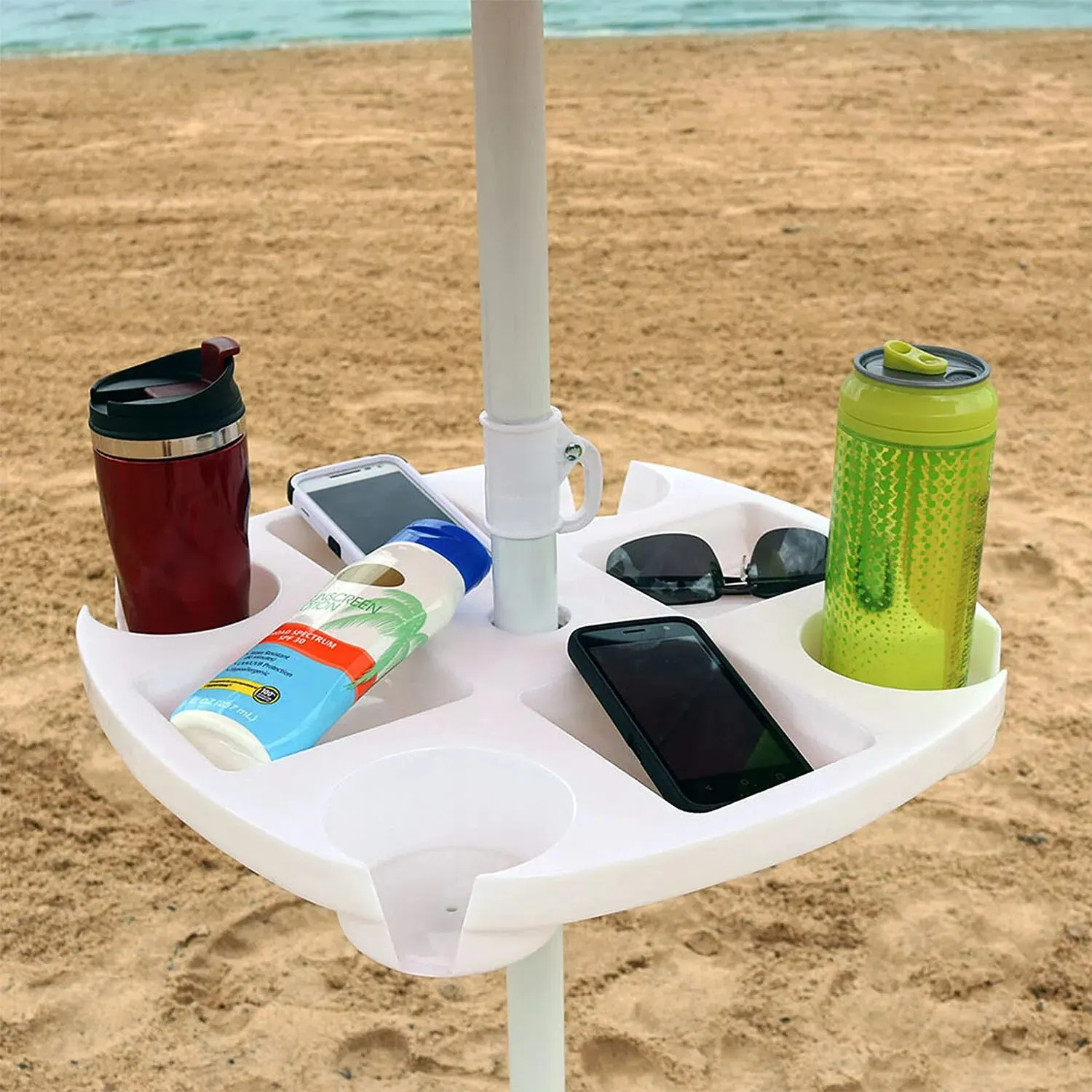 CYBeach Umbrella Tray, with 4 Cup Holders and 4 Snack Grids, Suitable for Beaches, Terraces, Gardens and Swimming Pools