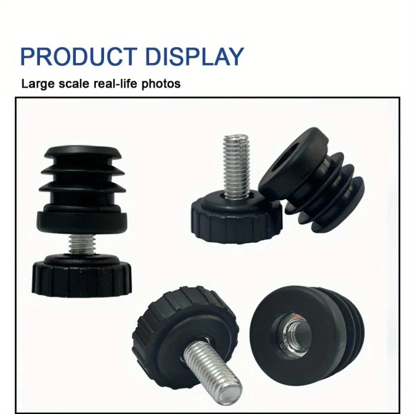 Furniture Leveling Feet with Screws –M8*25MM Adjustable Cabinet Levelers Non-Marking Plastic Base Glide Pads for Pipe End Insert