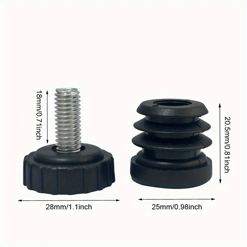 Furniture Leveling Feet with Screws –M8*25MM Adjustable Cabinet Levelers Non-Marking Plastic Base Glide Pads for Pipe End Insert