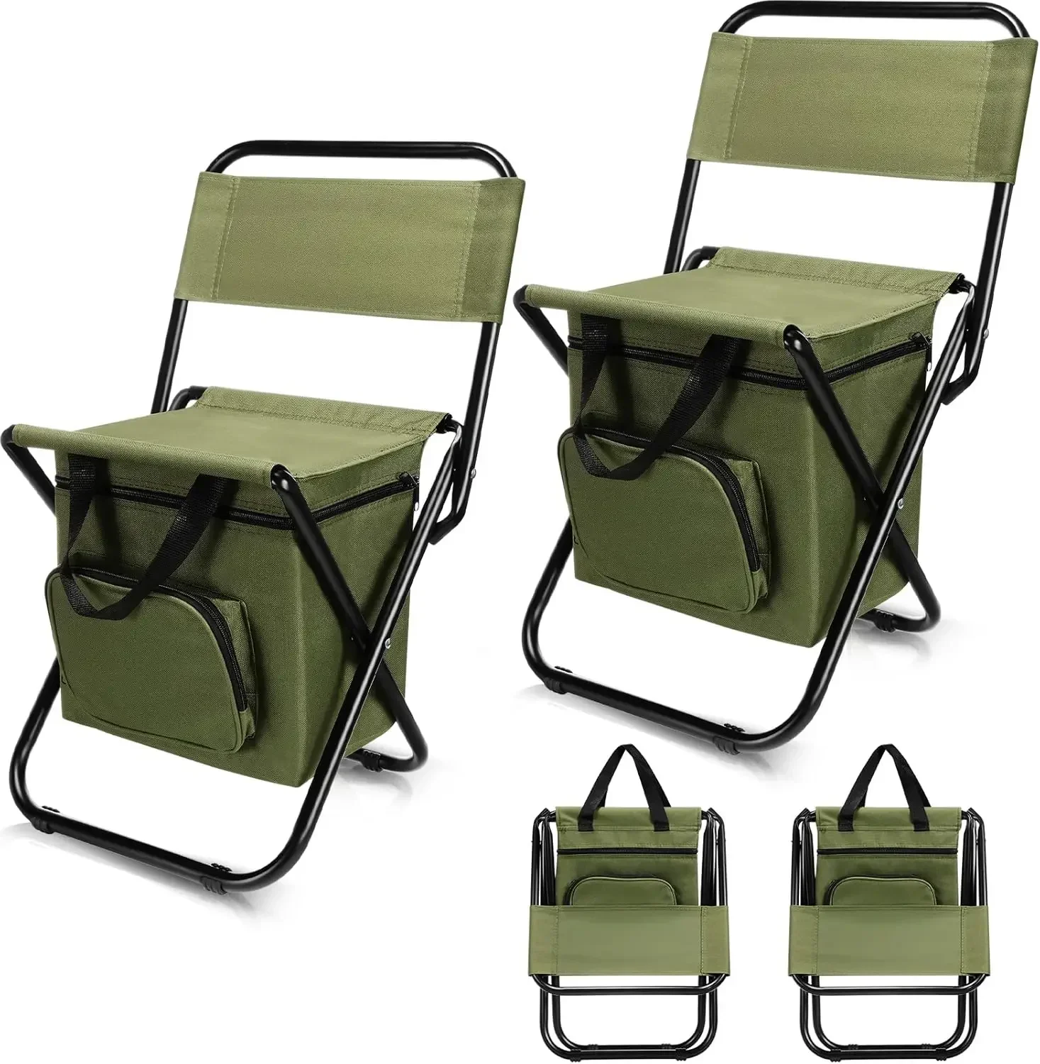 Portable Folding Moon Chair Backrest Lightweight Outdoor Folding Chair with Cooler Bag Outdoor Camping Chair Beach Fishing Chair