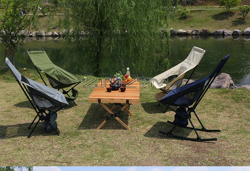Folding Rocking Camping Chair Portable Outdoor Rocker with High Back, Bottom Storage Bag, Carry Bag, Supports 150kg