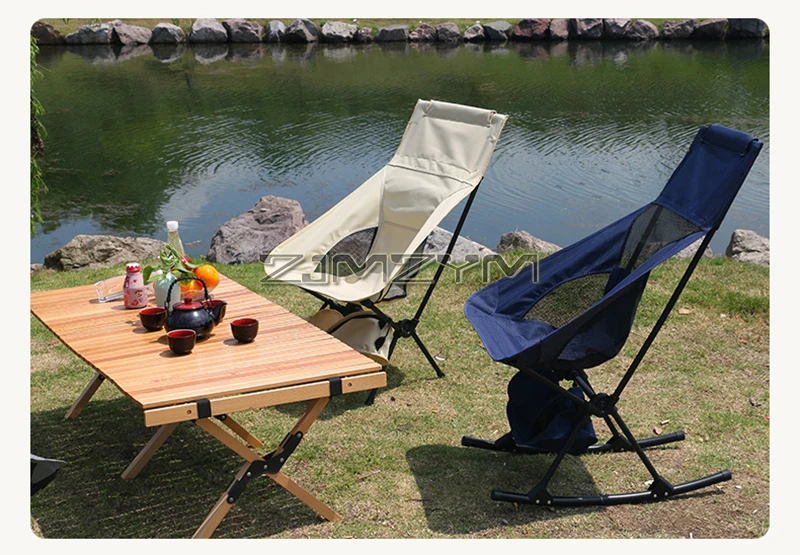 Folding Rocking Camping Chair Portable Outdoor Rocker with High Back, Bottom Storage Bag, Carry Bag, Supports 150kg
