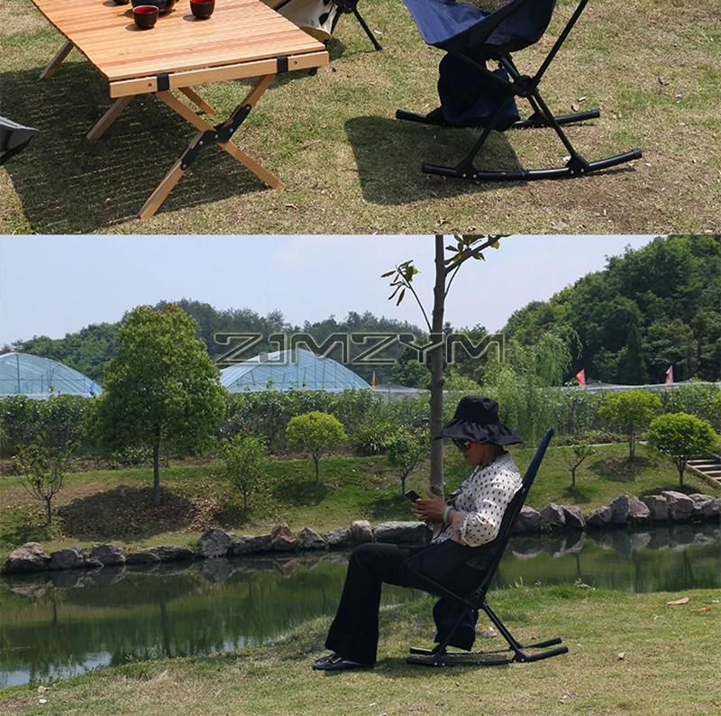 Folding Rocking Camping Chair Portable Outdoor Rocker with High Back, Bottom Storage Bag, Carry Bag, Supports 150kg