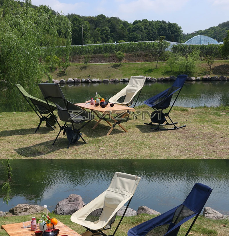 Folding Rocking Camping Chair Portable Outdoor Rocker with High Back, Bottom Storage Bag, Carry Bag, Supports 150kg
