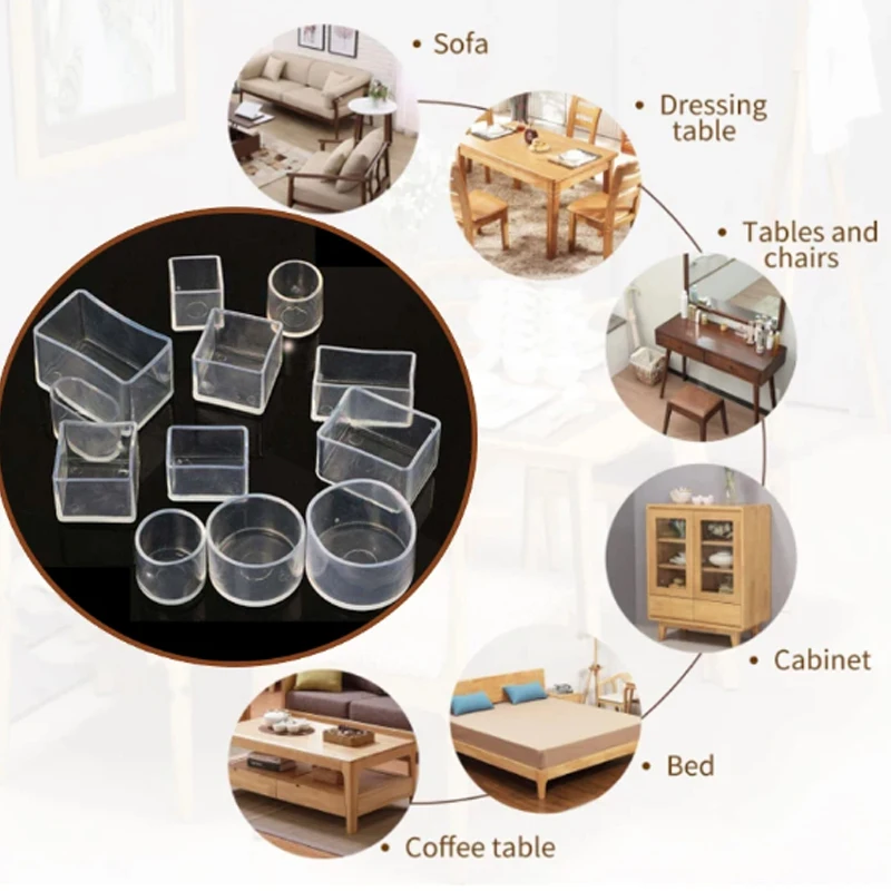 2-10 Pcs Transparent Round Non-slip Furniture Covers Chair Leg Caps Rubber Feet Protector Pads Leveling Feet Decor Dia 16mm-30mm