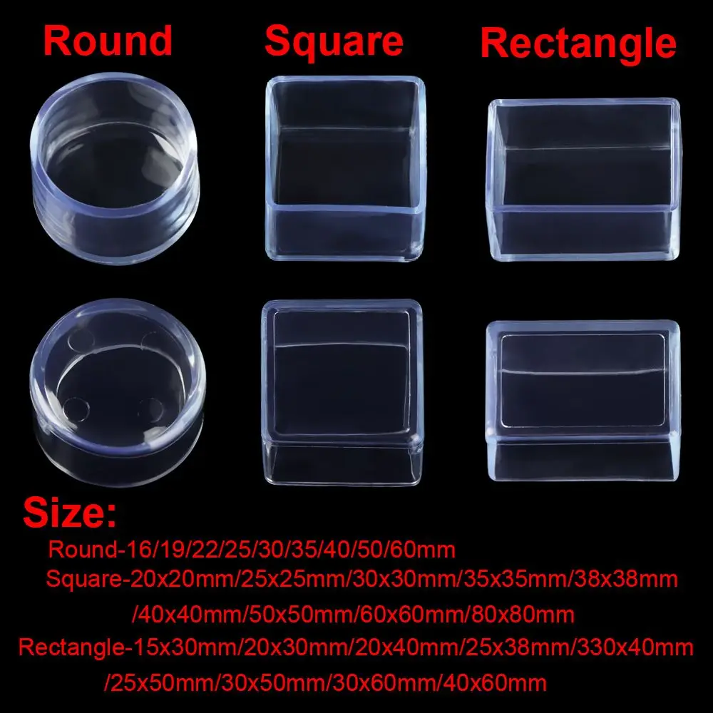 4Pcs/Set New Transparent Chair Leg Caps Round Bottom Furniture Feet Silicone Pads Non-Slip Covers Floor Protectors Accessories