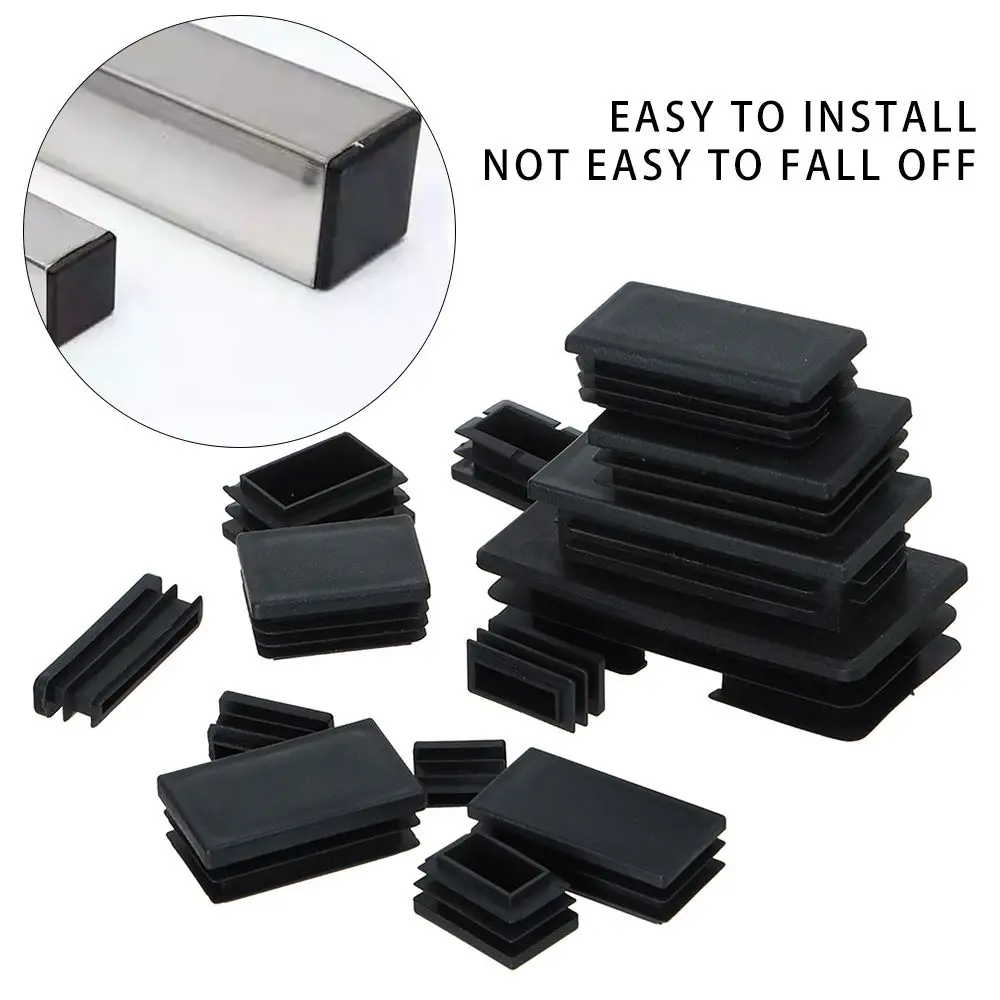 10Pcs Square Plastic Black Blanking End Cap Tube Pipe Insert Plug Bung 10x20~500x100mm Living Room Furniture Bed Frame