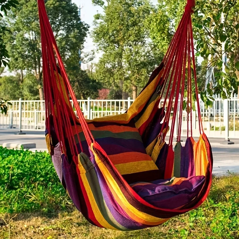 1pc Canvas Leisure Hammock Chair - Relaxing Outdoor Swing with Hanging Design, Durable Material, Indoor and Outdoor Use