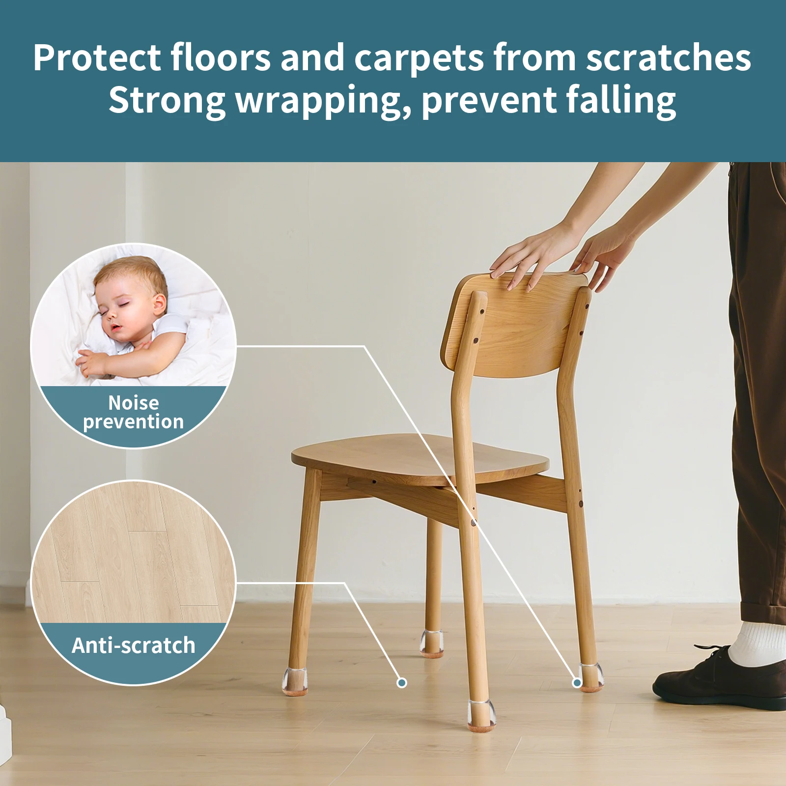 16PCS Chair Leg Floor Protectors Silicone Chair Leg Caps for 15~25° Tilt Chair Legs Hardwood Floor Non Slip Felt Furniture Pads