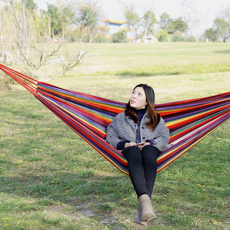 New Creative Canvas Single Hammock Outdoor Courtyard Sleeping Hammock Camping Indoor Children's Swing Thick Striped Hammock