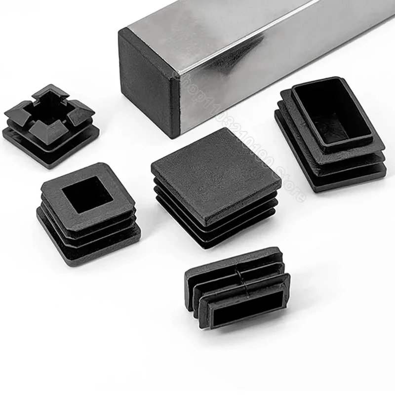 Rectangular Square Plastic Black Blanking End Cap Tube Pipe Insert Plug Bung Stopper Cover Furniture Foot Pads 10x10mm-200x200mm