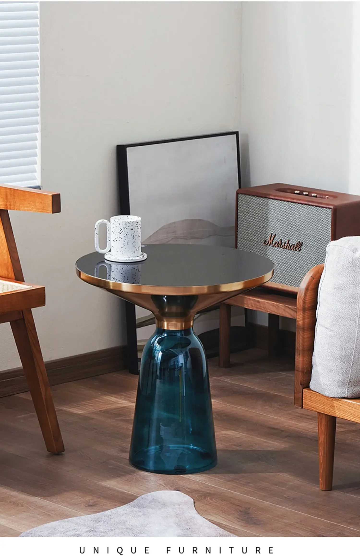 Nordic Living Room Household Tempered Glass Sofa Light Luxury Coffee Table Combination Colorful Round Creative Storage Tables